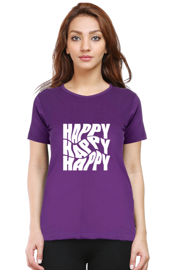 Happy Happy Happy Female Round Neck Half Sleeve Classic T-Shirt - Image 7