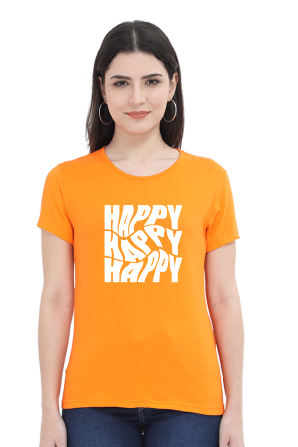 Happy Happy Happy Female Round Neck Half Sleeve Classic T-Shirt - Image 4