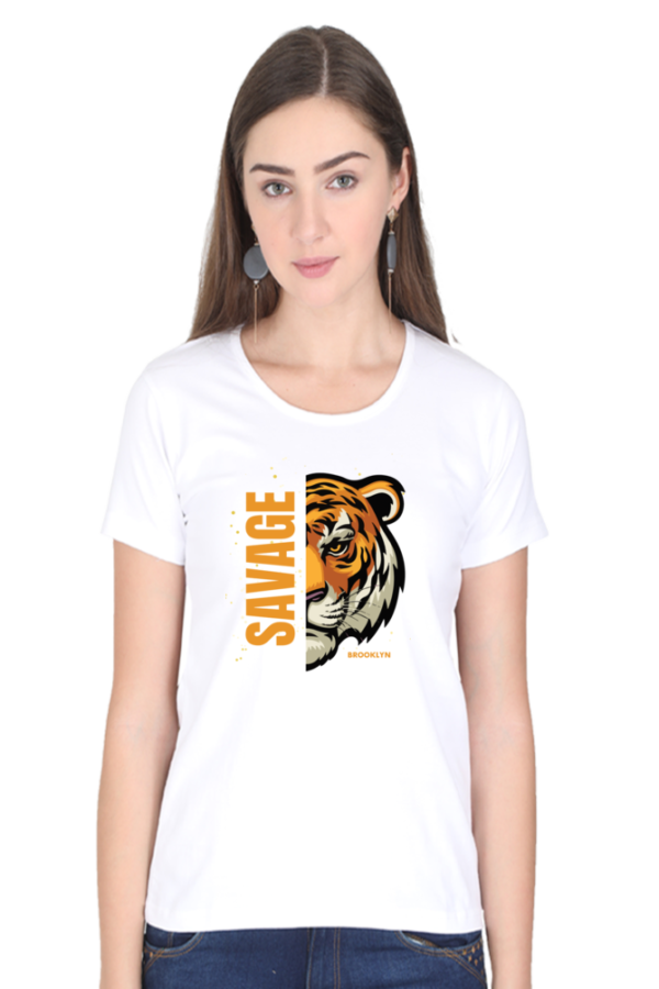 Savage Tiger Female Round Neck Half Sleeve Classic T-Shirt - Image 2