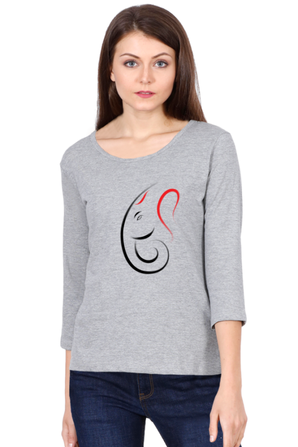 Lord Ganesha V4 Female Round Neck Full Sleeve Classic T-Shirt