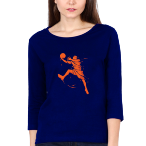 Orange Basketball Female Round Neck Full Sleeve Classic T-Shirt