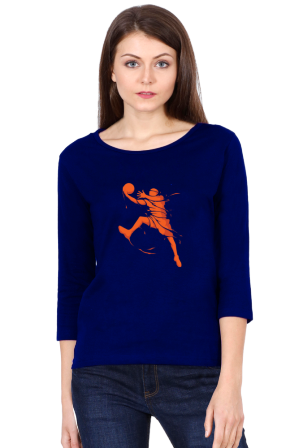 Orange Basketball Female Round Neck Full Sleeve Classic T-Shirt