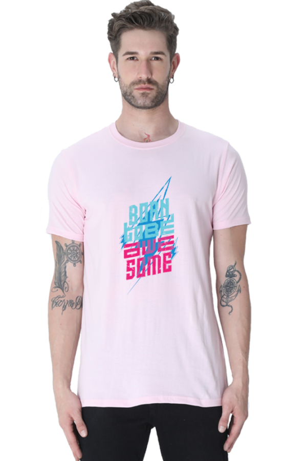 Born To Be Awesome V2 Blue Male Round Neck Half Sleeve Classic T-Shirt