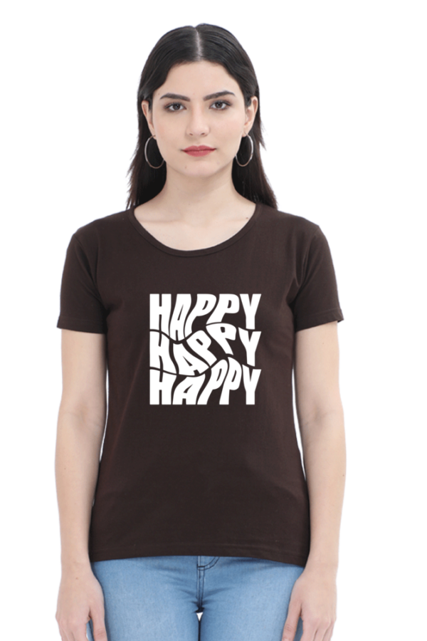 Happy Happy Happy Female Round Neck Half Sleeve Classic T-Shirt - Image 2