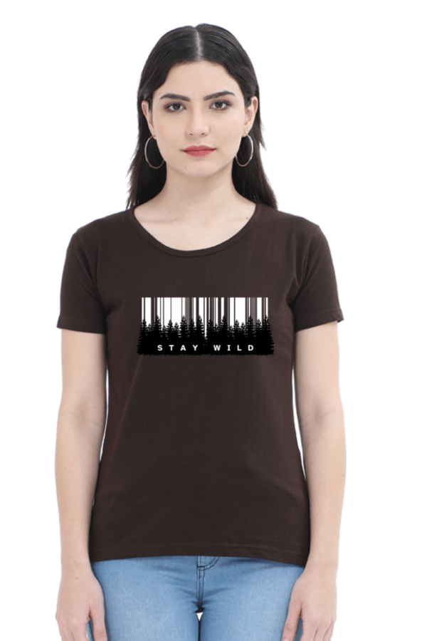 Stay Wild Forest Female Round Neck Half Sleeve Classic T-Shirt - Image 2