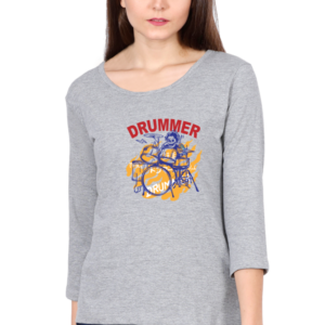 Drummer Female Round Neck Full Sleeve Classic T-Shirt