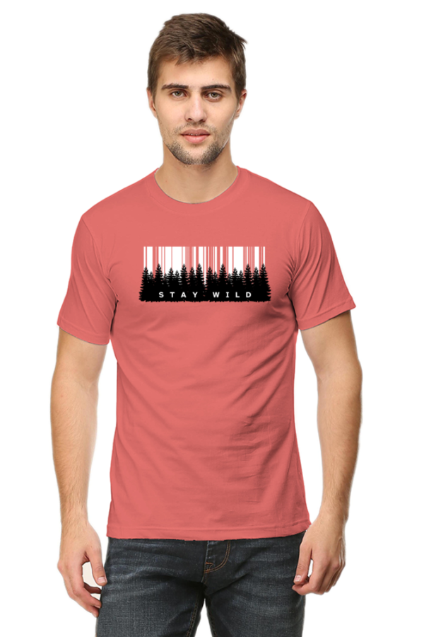 Stay Wild Forest Male Round Neck Half Sleeve Classic T-Shirt - Image 6