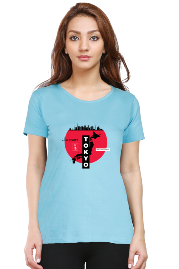 Tokyo Land Of The Rising Sun Female Round Neck Half Sleeve Classic T-Shirt - Image 2