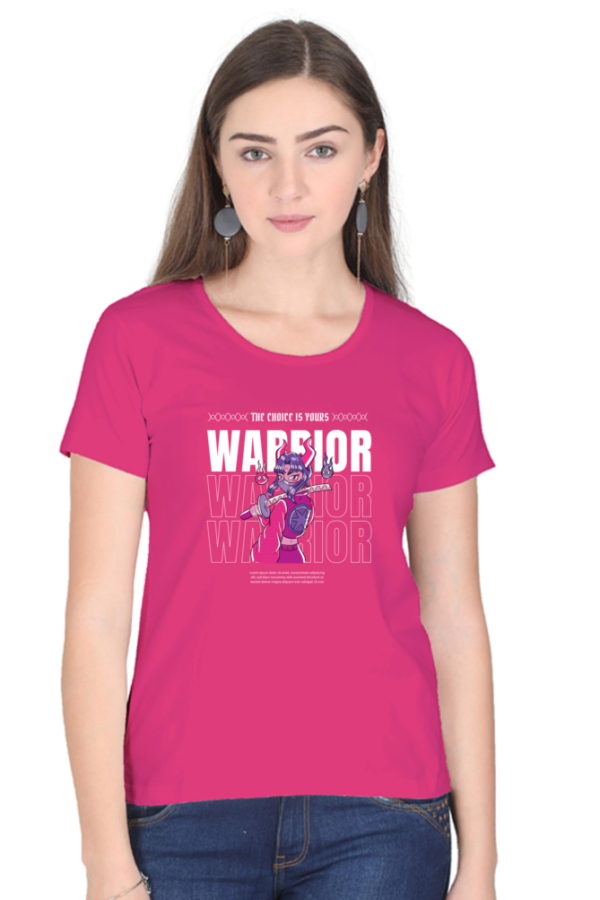 Warrior Girl Female Round Neck Half Sleeve Classic T-Shirt - Image 3
