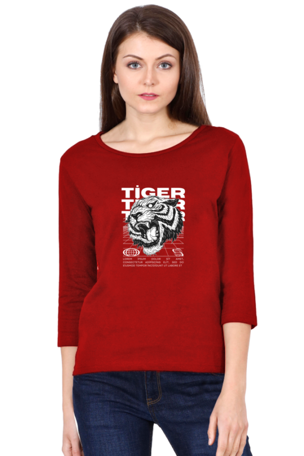 Angry Tiger Female Round Neck Full Sleeve Classic T-Shirt