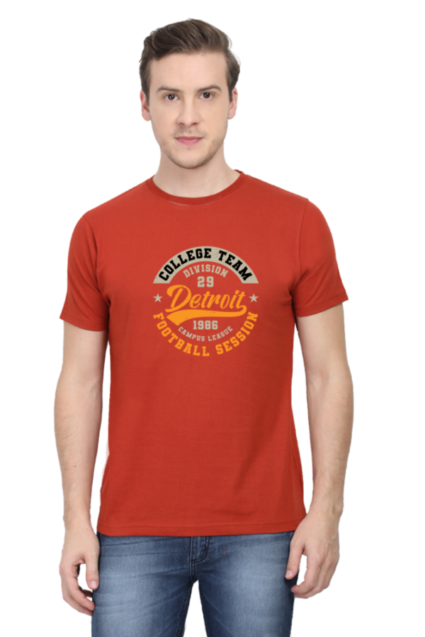 College Team Football Session Male Round Neck Half Sleeve Classic T-Shirt - Image 4