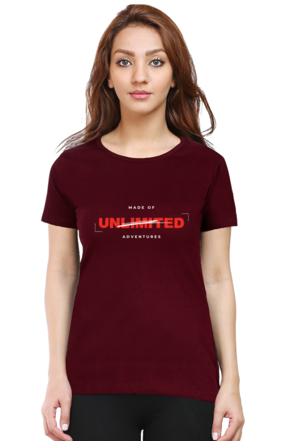 Made Of Unlimited Adventures Female Round Neck Half Sleeve Classic T-Shirt - Image 4