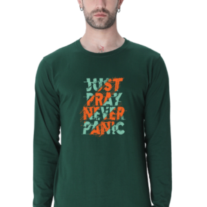 Just Pray Never Panic Male Round Neck Full Sleeve Classic T-Shirt