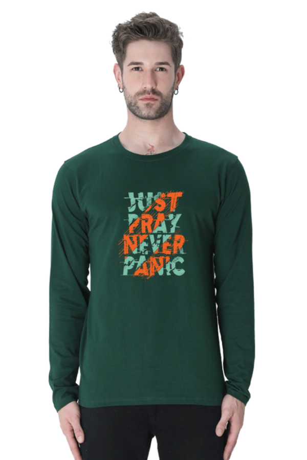 Just Pray Never Panic Male Round Neck Full Sleeve Classic T-Shirt