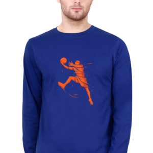 Orange Basketball Male Round Neck Full Sleeve Classic T-Shirt