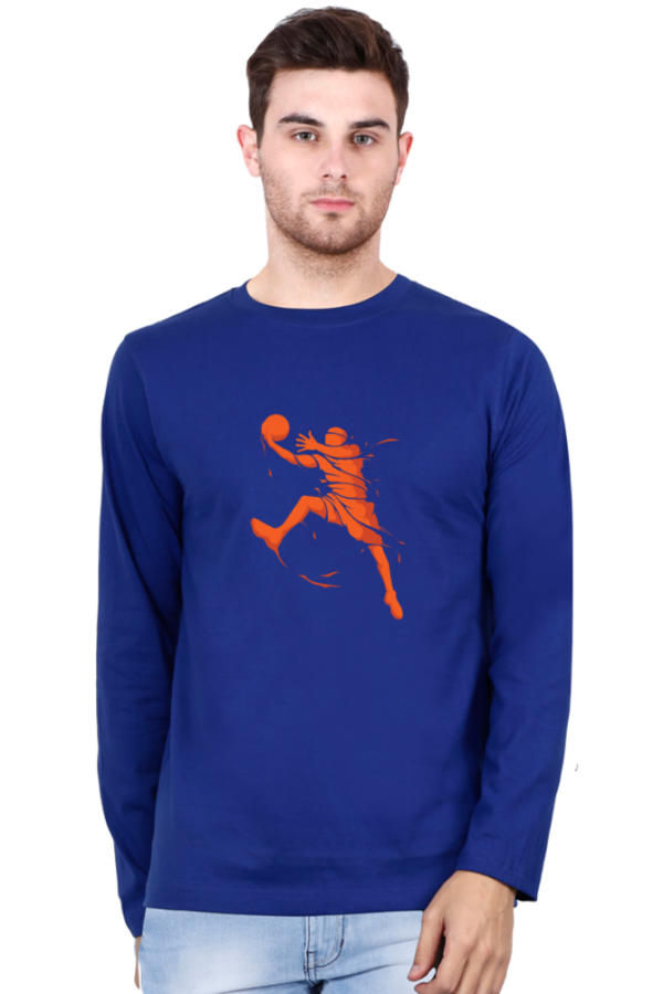 Orange Basketball Male Round Neck Full Sleeve Classic T-Shirt