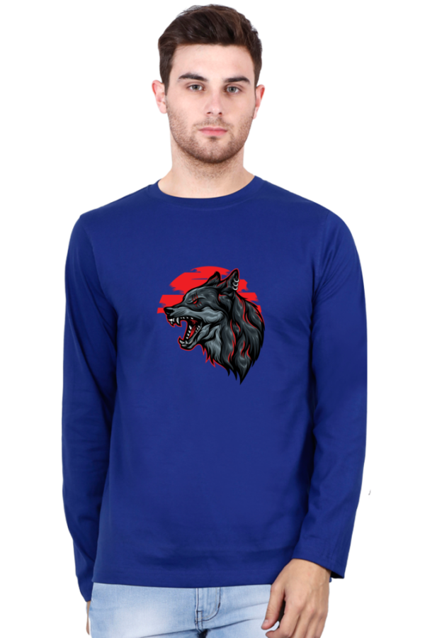 Dark Angry Wolf Male Round Neck Full Sleeve Classic T-Shirt