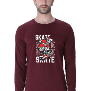Skate Skeleton Male Round Neck Full Sleeve Classic T-Shirt