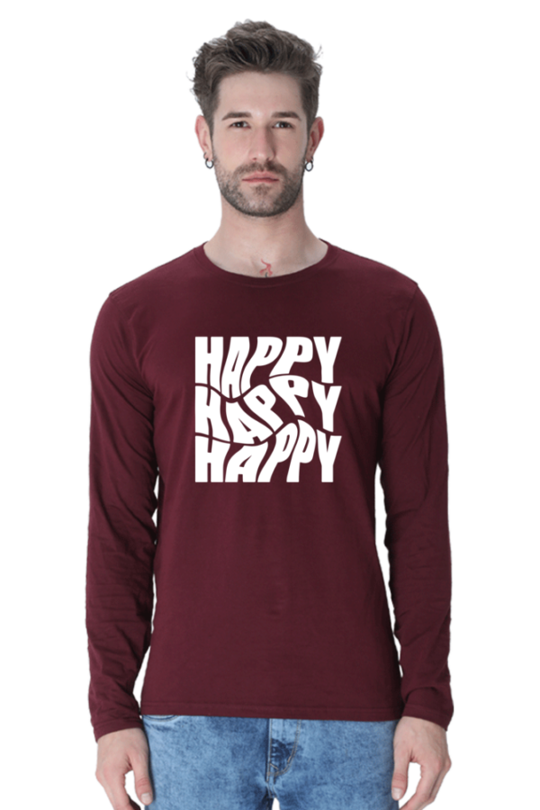 Happy Happy Happy Male Round Neck Full Sleeve Classic T-Shirt