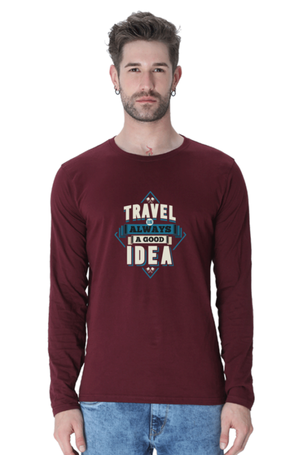 Travel Is Always A Good Idea Male Round Neck Full Sleeve Classic T-Shirt