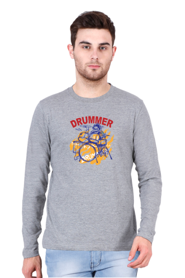 Drummer Male Round Neck Full Sleeve Classic T-Shirt