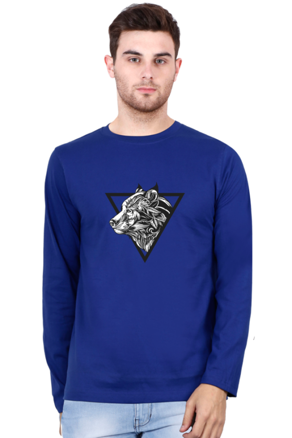 Triangular Angry Wolf Male Round Neck Full Sleeve Classic T-Shirt