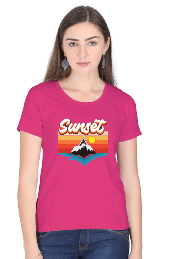 Sunset Female Round Neck Half Sleeve Classic T-Shirt - Image 4