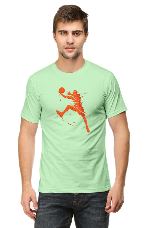 Orange Basketball Male Round Neck Half Sleeve Classic T-Shirt