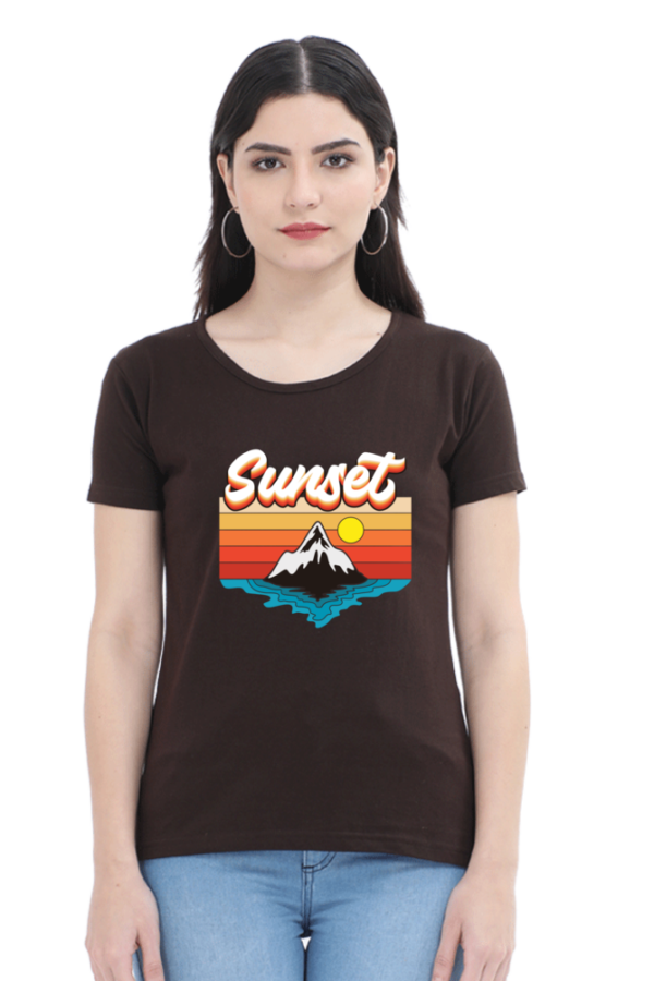Sunset Female Round Neck Half Sleeve Classic T-Shirt - Image 3