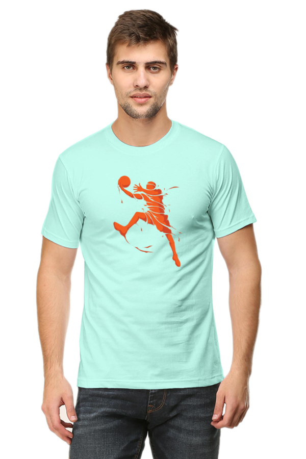 Orange Basketball Male Round Neck Half Sleeve Classic T-Shirt - Image 3