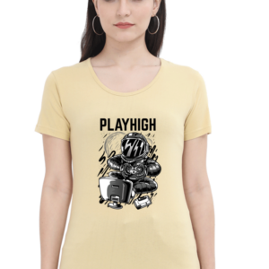 Play High Female Round Neck Half Sleeve Classic T-Shirt