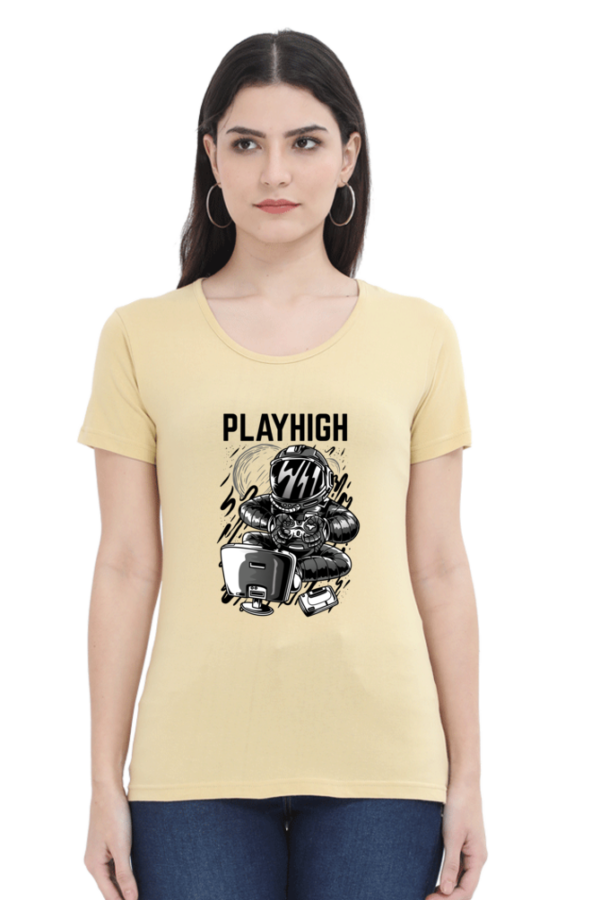 Play High Female Round Neck Half Sleeve Classic T-Shirt