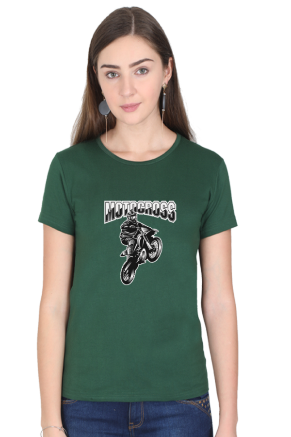 Motocross Female Round Neck Half Sleeve Classic T-Shirt - Image 3