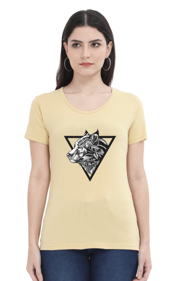 Triangular Angry Wolf Female Round Neck Half Sleeve Classic T-Shirt
