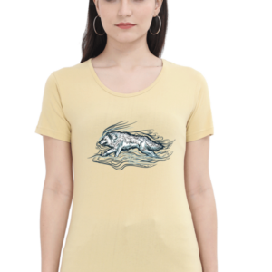 Alone Wolf Crouching Female Round Neck Half Sleeve Classic T-Shirt