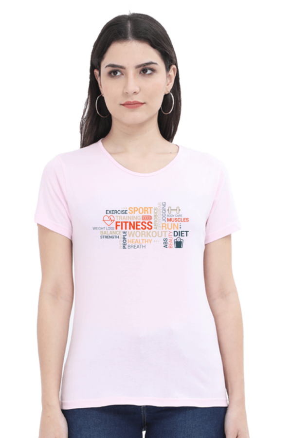 Fitness Exercise Scrambled Words Female Round Neck Half Sleeve Classic T-Shirt