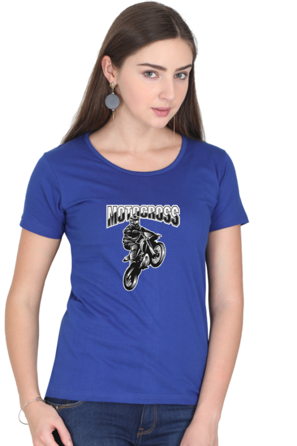 Motocross Female Round Neck Half Sleeve Classic T-Shirt - Image 2