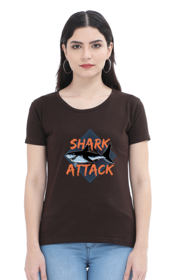 Shark Attack Female Round Neck Half Sleeve Classic T-Shirt